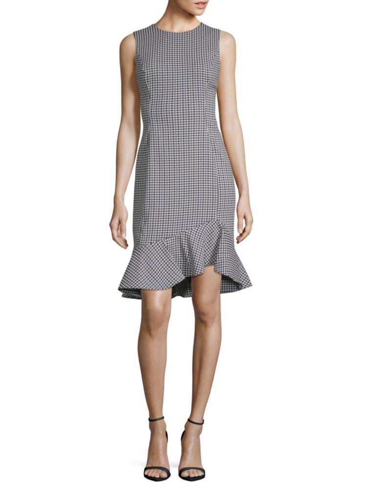 Calvin Klein | Gingham Ruffle-Hem Sheath Dress 414.82元 商品图片